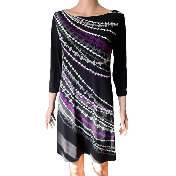 London Times Multicolor Stretchy Slinky Boat Neck Shift Dress Career Preppy M - Picture 1 of 5